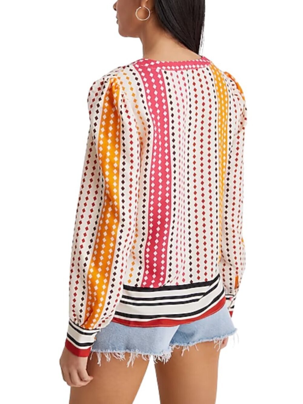 π NWT π Express V-Neck Diamond Dot Long Sleeve Gathered Front Top, Size S - Picture 13 of 15